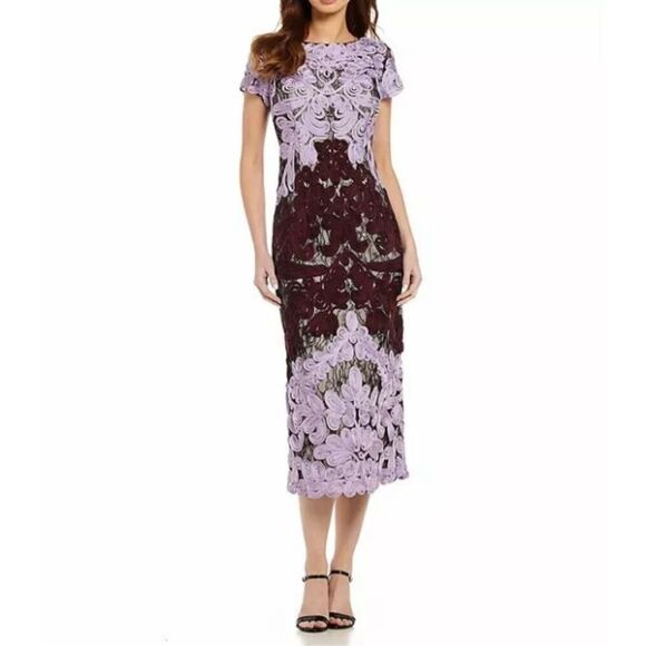 JS Collections Orchid Chianti Soutache Two Tone Embroidered Lace Dress 10 Women - Picture 1 of 11